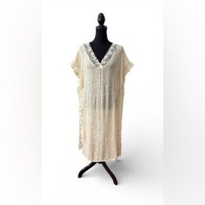 Cream Tea Kaftan with Lace Detail